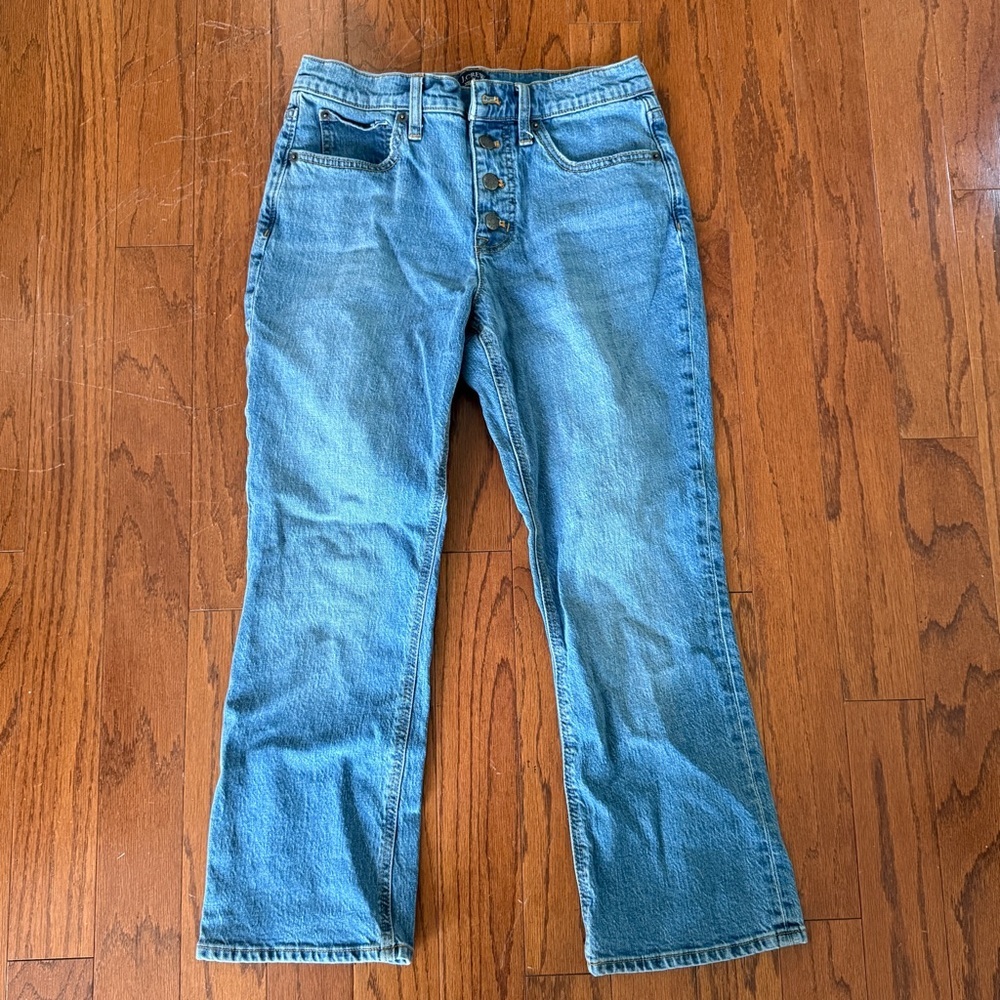 J. Crew Factory Light Blue Button-Fly Mid-Rise Flare Crop Jeans